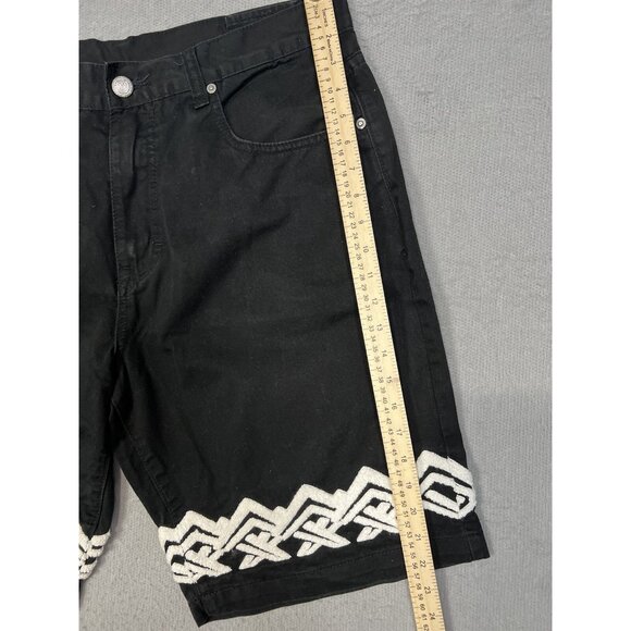 Eight 732 Shorts Men Sz 38 Black Denim Embroidered Leg Hip Hop Baggy Jeans - Picture 5 of 9